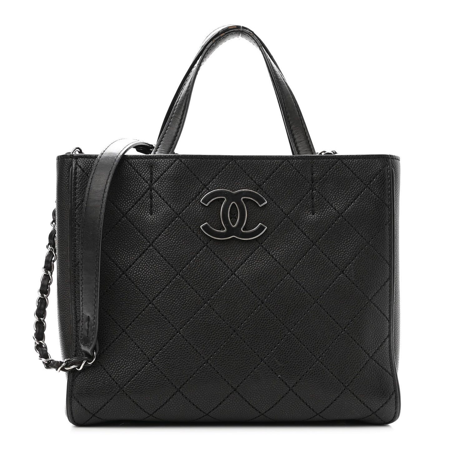 Calfskin Stitched Hamptons Tote Black