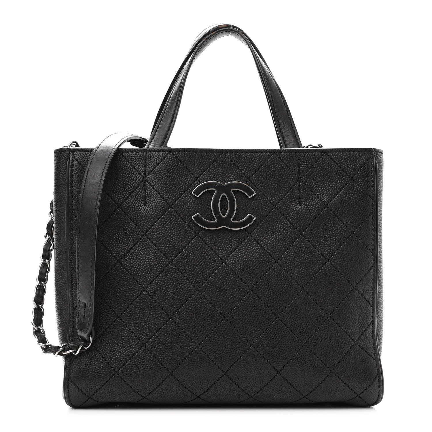 Chanel Calfskin Stitched Hamptons Tote Black 1 of 17
