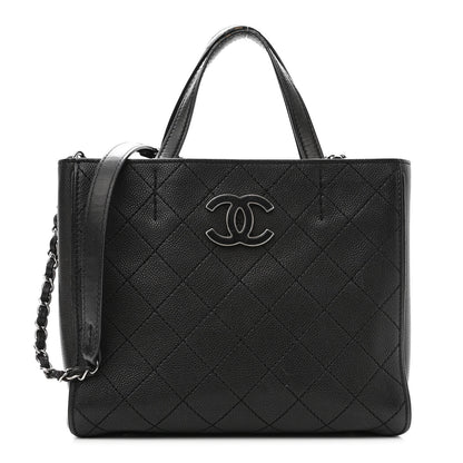 Chanel Calfskin Stitched Hamptons Tote Black 1 of 17