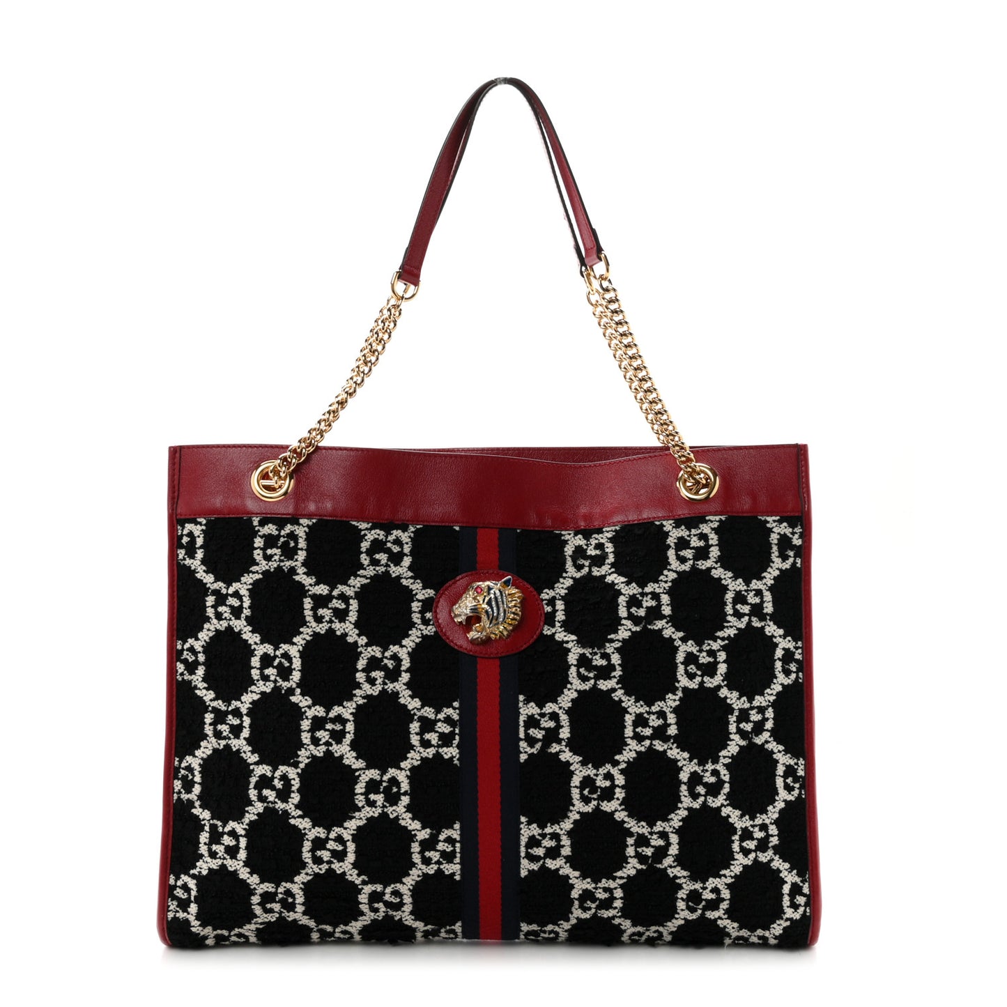 Tweed GG Monogram Large Rajah Chain Tote Romantic Cherry Black White