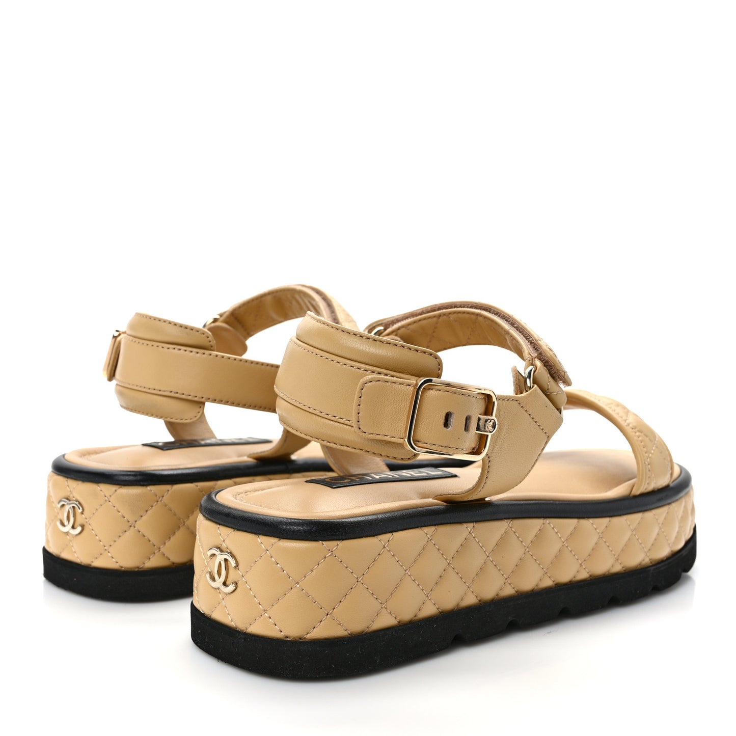 Lambskin Quilted Platform Sandals 41 Beige Black