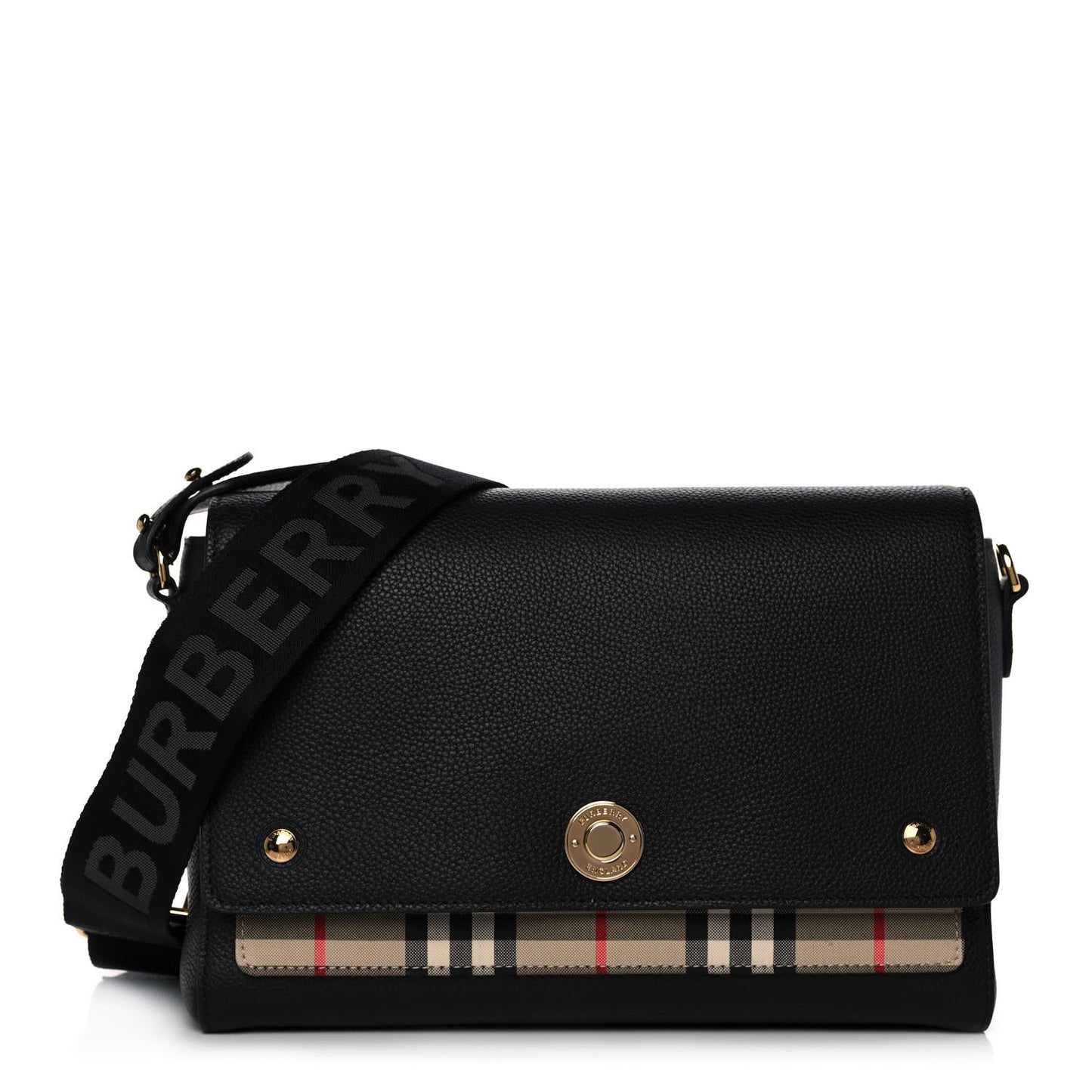 Grainy Calfskin Vintage Check Note Crossbody Bag Black