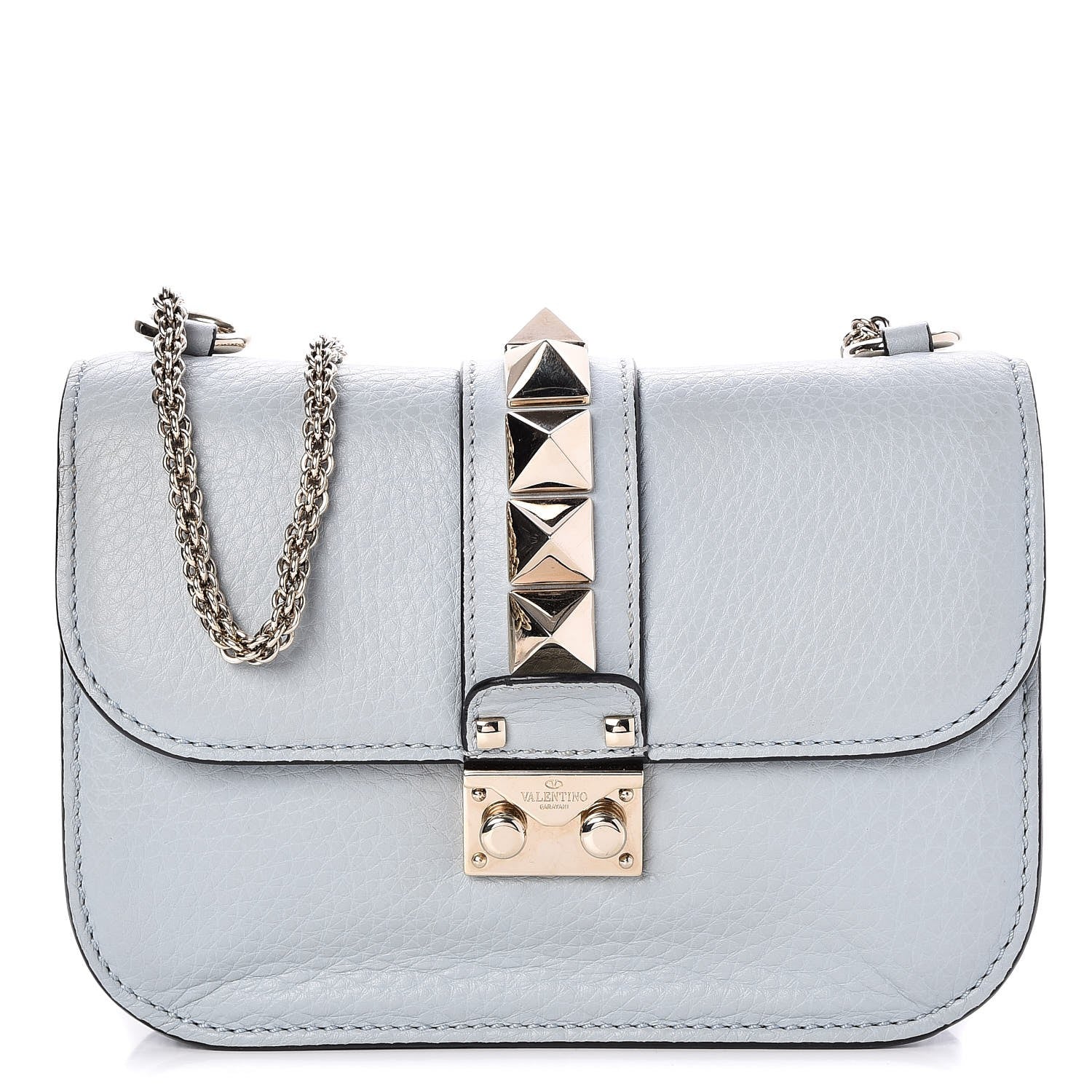 Valentino Garavani Pebbled Calfskin Small Glam Lock Rockstud Flap Sky Sorbet 1 of 6
