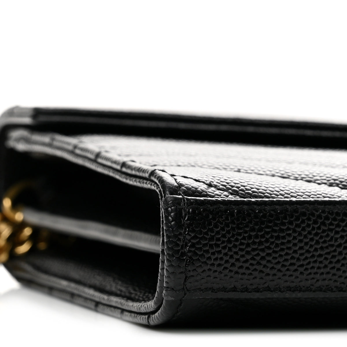 Saint Laurent Grain De Poudre Matelasse Chevron Monogram Envelope Chain Wallet Black 9 of 12