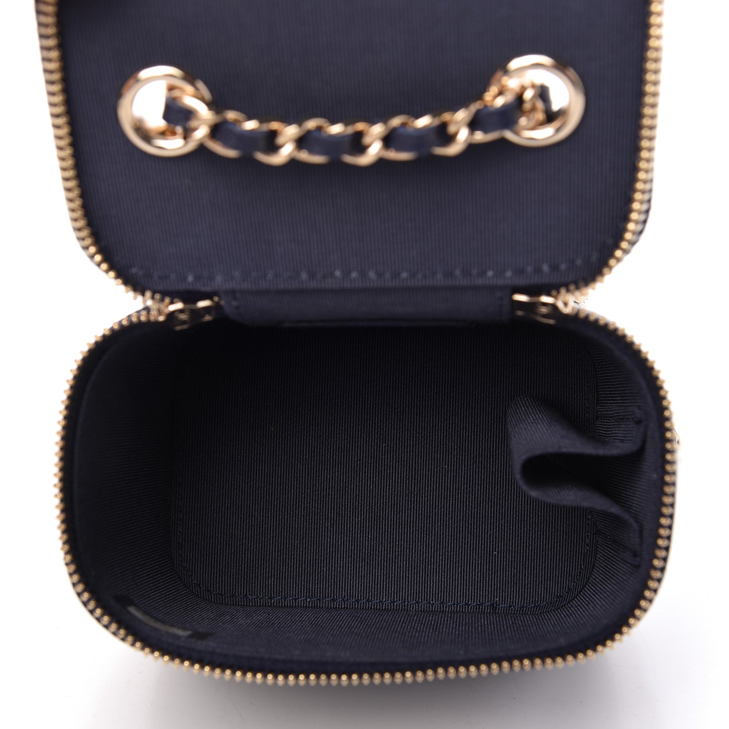 Caviar Quilted Mini Vanity Case With Chain Navy Blue
