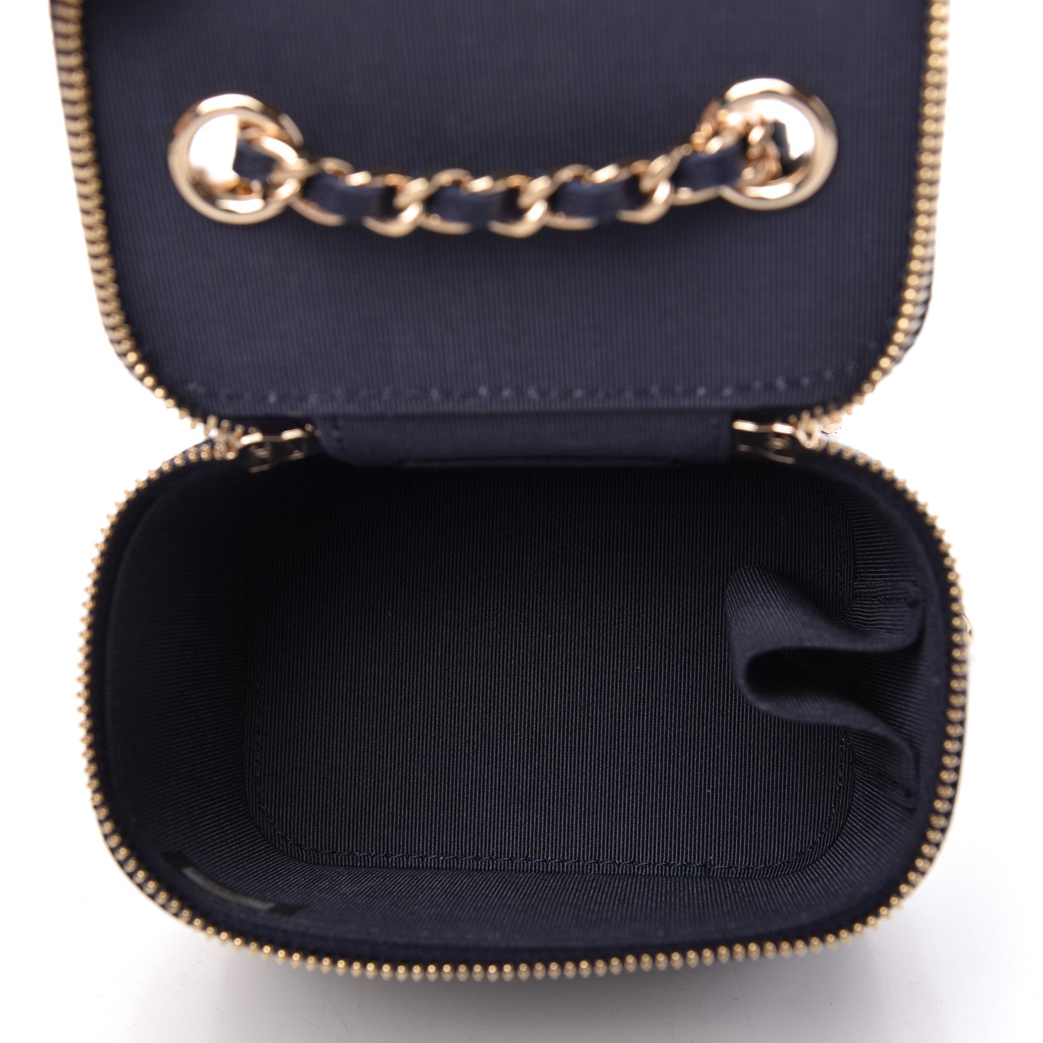 Chanel Caviar Quilted Mini Vanity Case With Chain Navy Blue 5 of 10