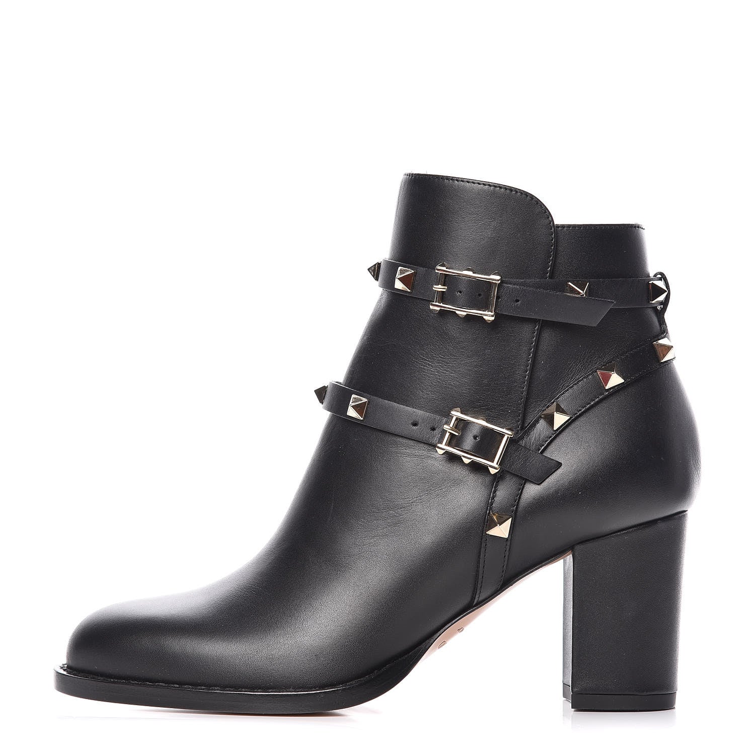 Valentino Garavani Calfskin Rockstud Double Buckle 70mm Block Heel Ankle Boots 37 Black 1 of 12