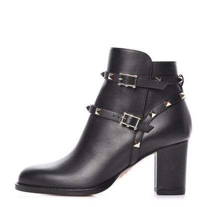Valentino Garavani Calfskin Rockstud Double Buckle 70mm Block Heel Ankle Boots 37 Black 1 of 12