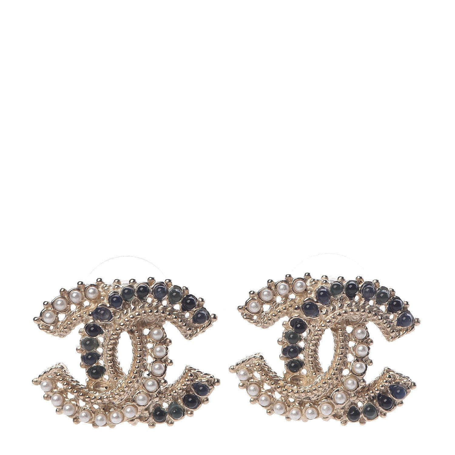 Chanel Pearl CC Earrings Blue Gold 1 of 4