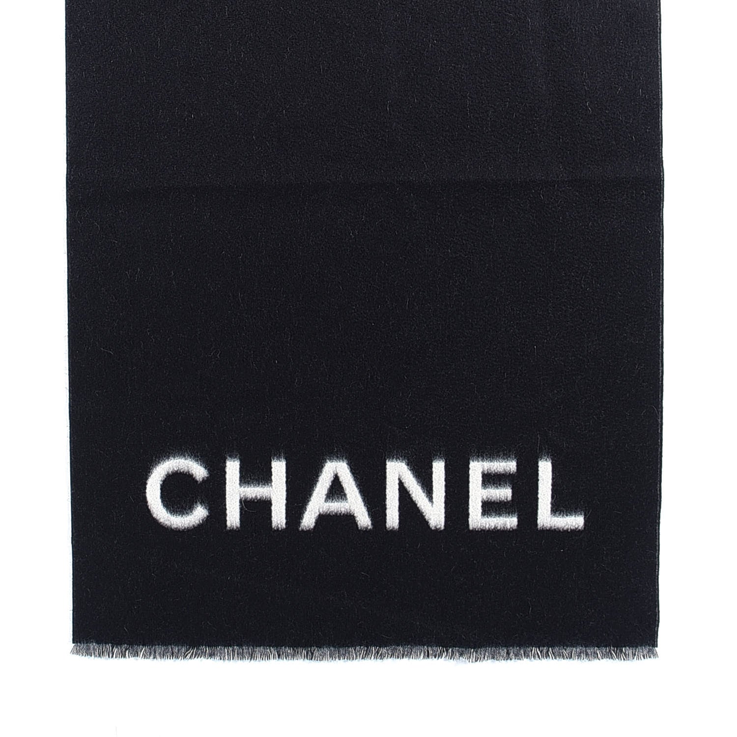 Chanel Cashmere CC Fringe Stole Black White 2 of 5