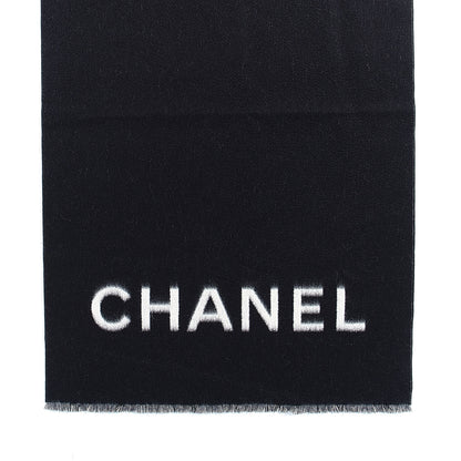Chanel Cashmere CC Fringe Stole Black White 2 of 5