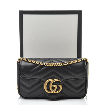 Gucci Calfskin Matelasse Super Mini GG Marmont Shoulder Bag Black 12 of 12