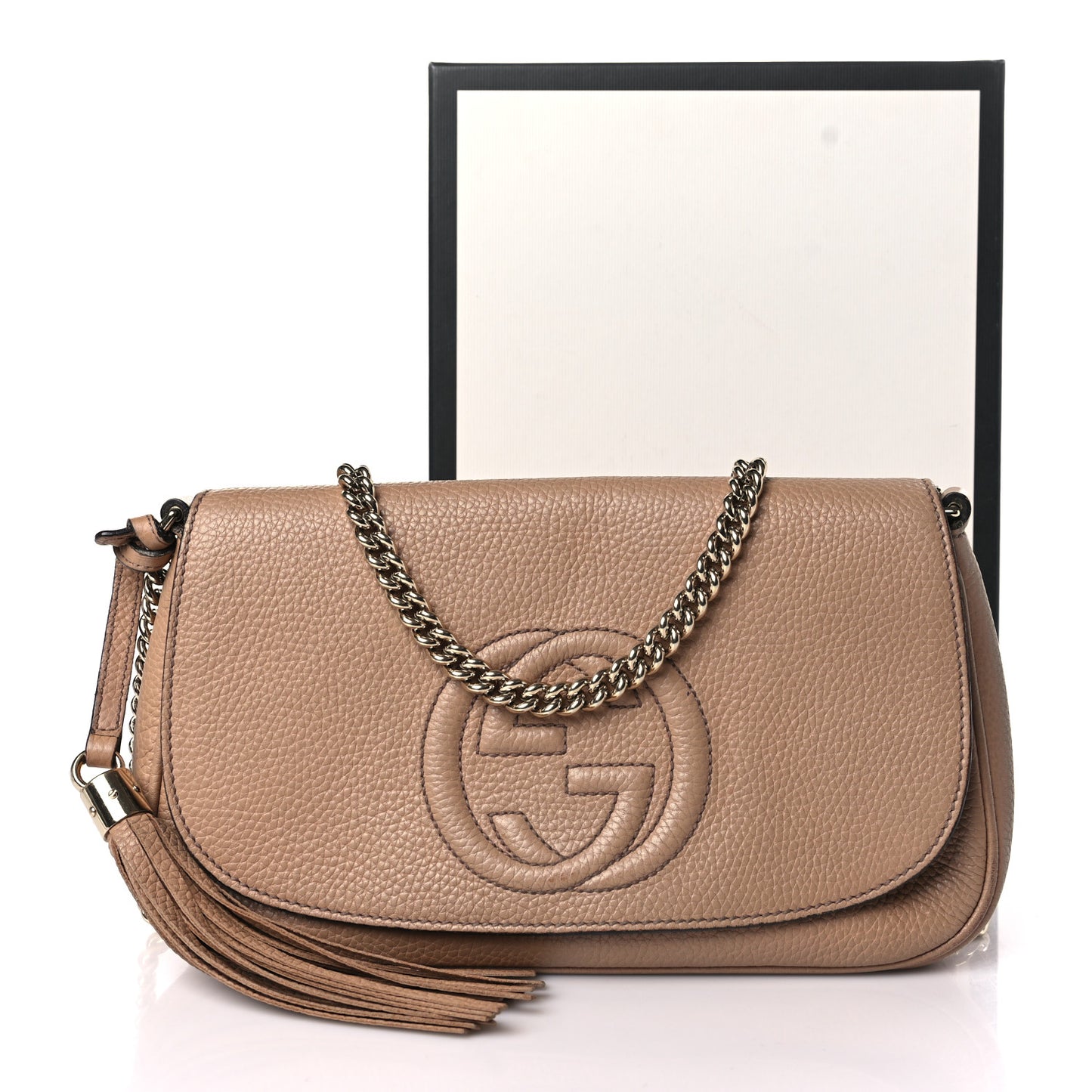 Pebbled Calfskin Medium Soho Flap Crossbody Camelia