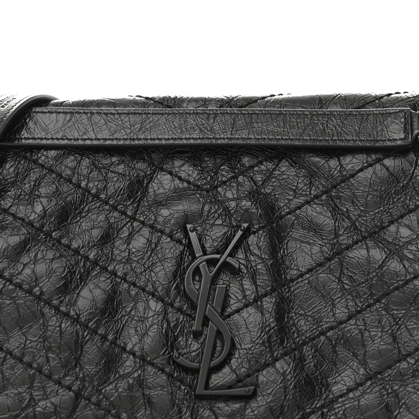 Crinkled Calfskin Matelasse Monogram Medium Niki Chain Satchel Black