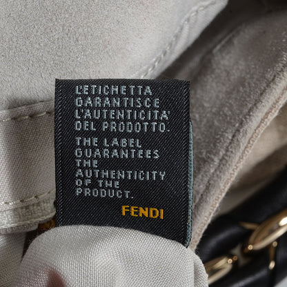 Fendi Linen Embroidered Mia Shoulder Flap Beige Black 8 of 9
