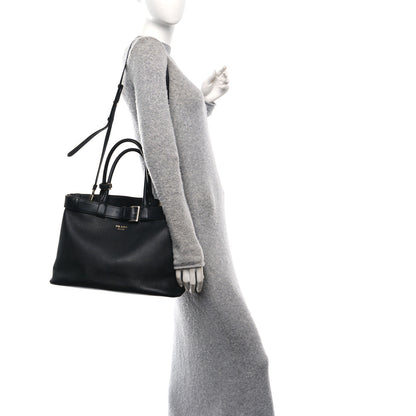 Prada Soft Grain Calfskin Large Buckle Bag With Belt Black 2 of 10
