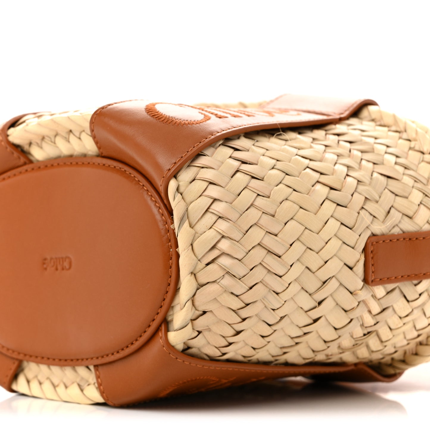 Raffia Smooth Calfskin Small Sense Basket Caramel