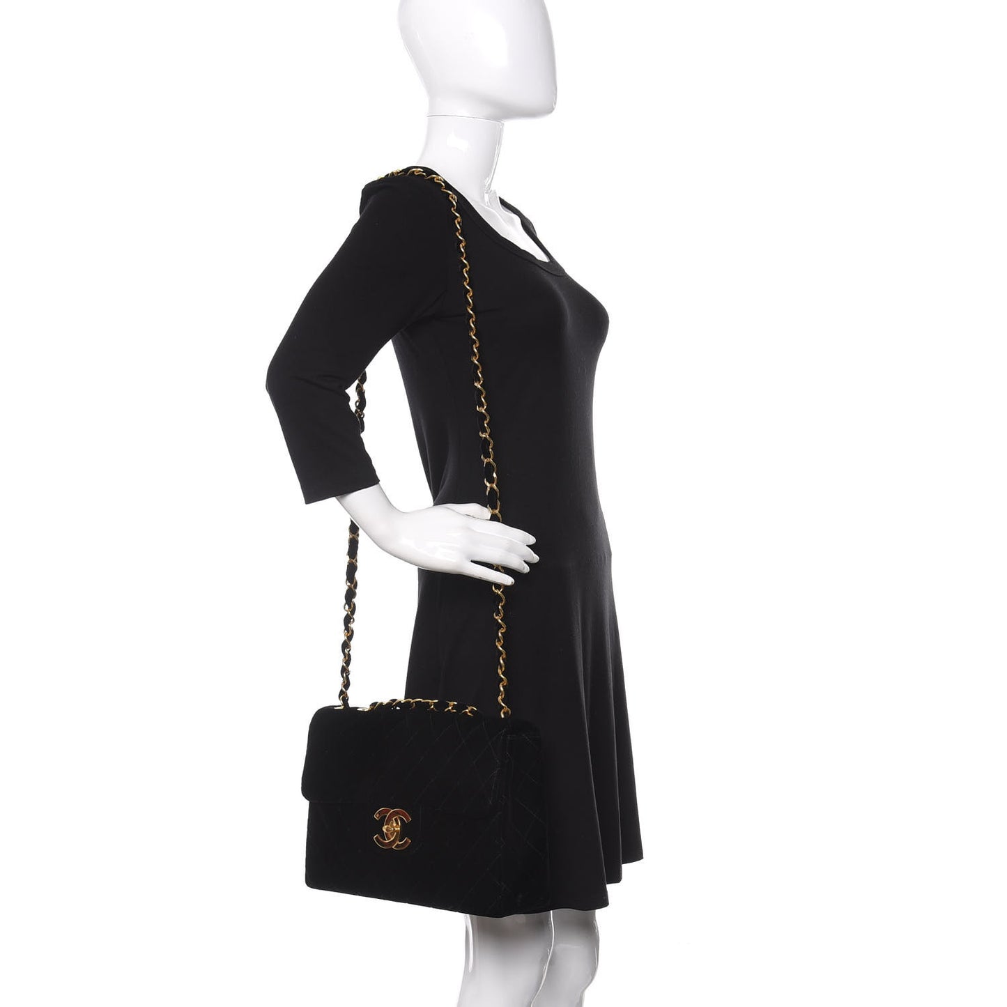Velvet Quilted Jumbo Single Flap Black