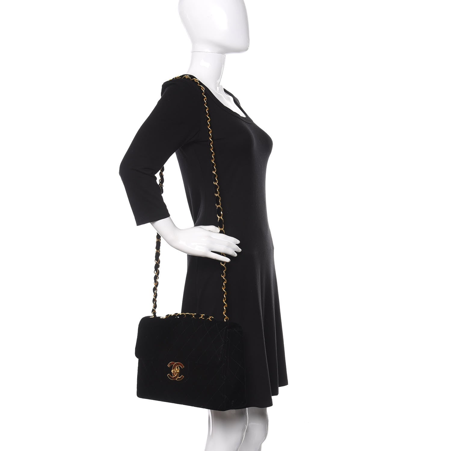 Chanel Velvet Quilted Jumbo Single Flap Black 3 of 20