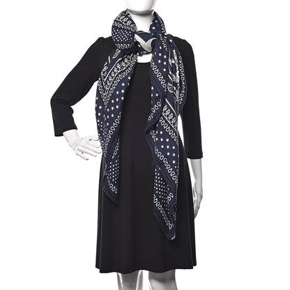 Hermes Silk Cashmere Grand Manege Bandana Shawl 140 Marine Blanc 2 of 5