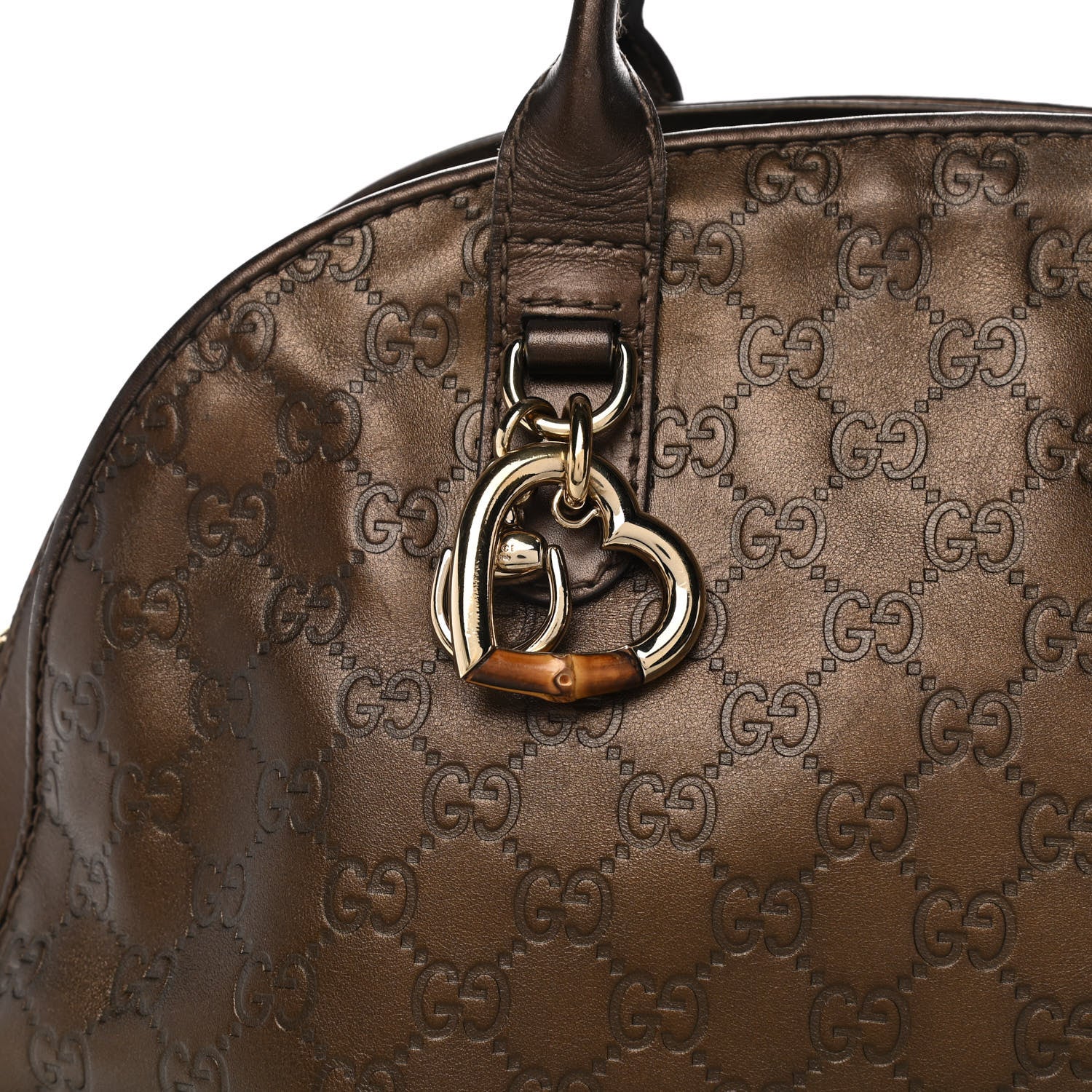 Gucci Metallic Guccissima Heart Bit Charm Dome Satchel Bronze 9 of 16