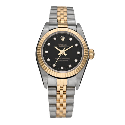Rolex Stainless Steel 18K Yellow Gold Diamond 26mm Oyster Perpetual Datejust Watch Black 76193 1 of 5