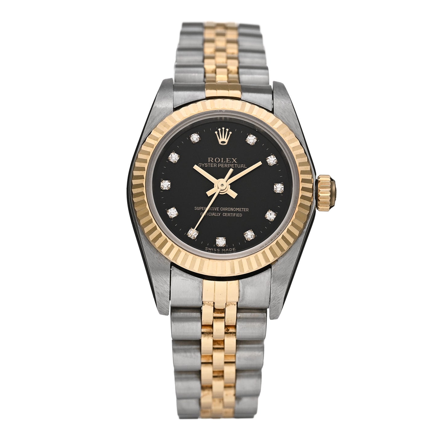 Stainless Steel 18K Yellow Gold Diamond 26mm Oyster Perpetual Datejust Watch Black 76193