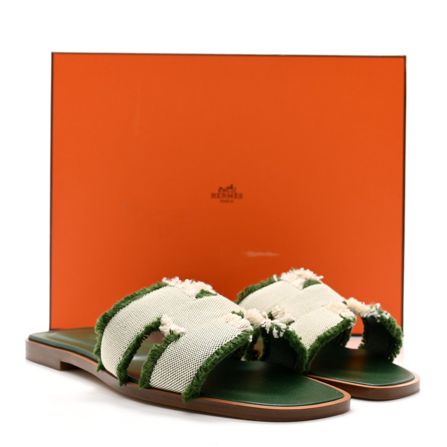 Calfskin Canvas Oran Fringe Sandals 37 Vert