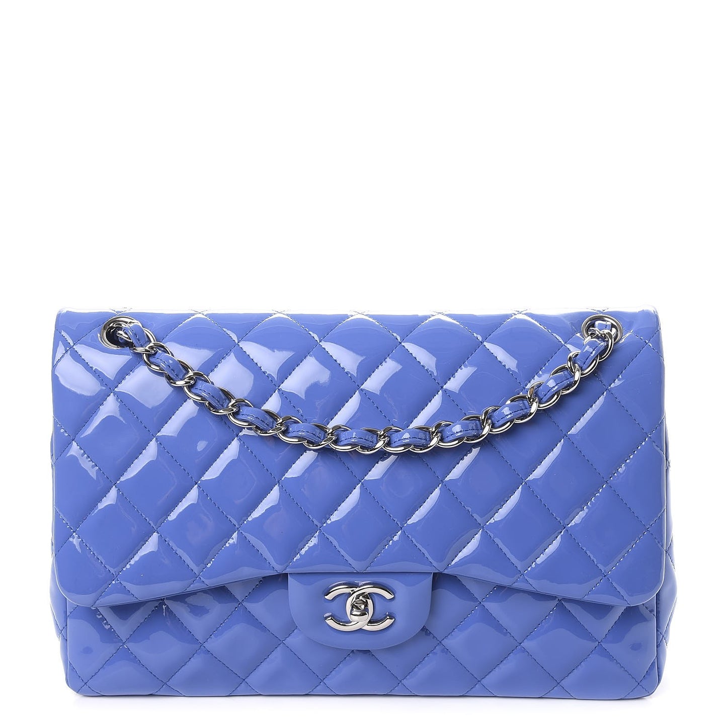 Patent Quilted Jumbo Double Flap Blue