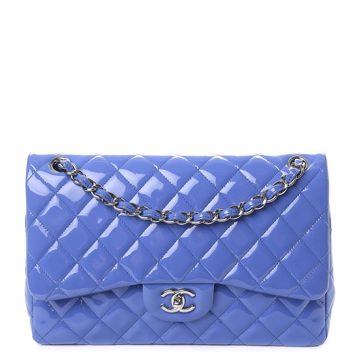 Chanel Patent Quilted Jumbo Double Flap Blue 1 of 7