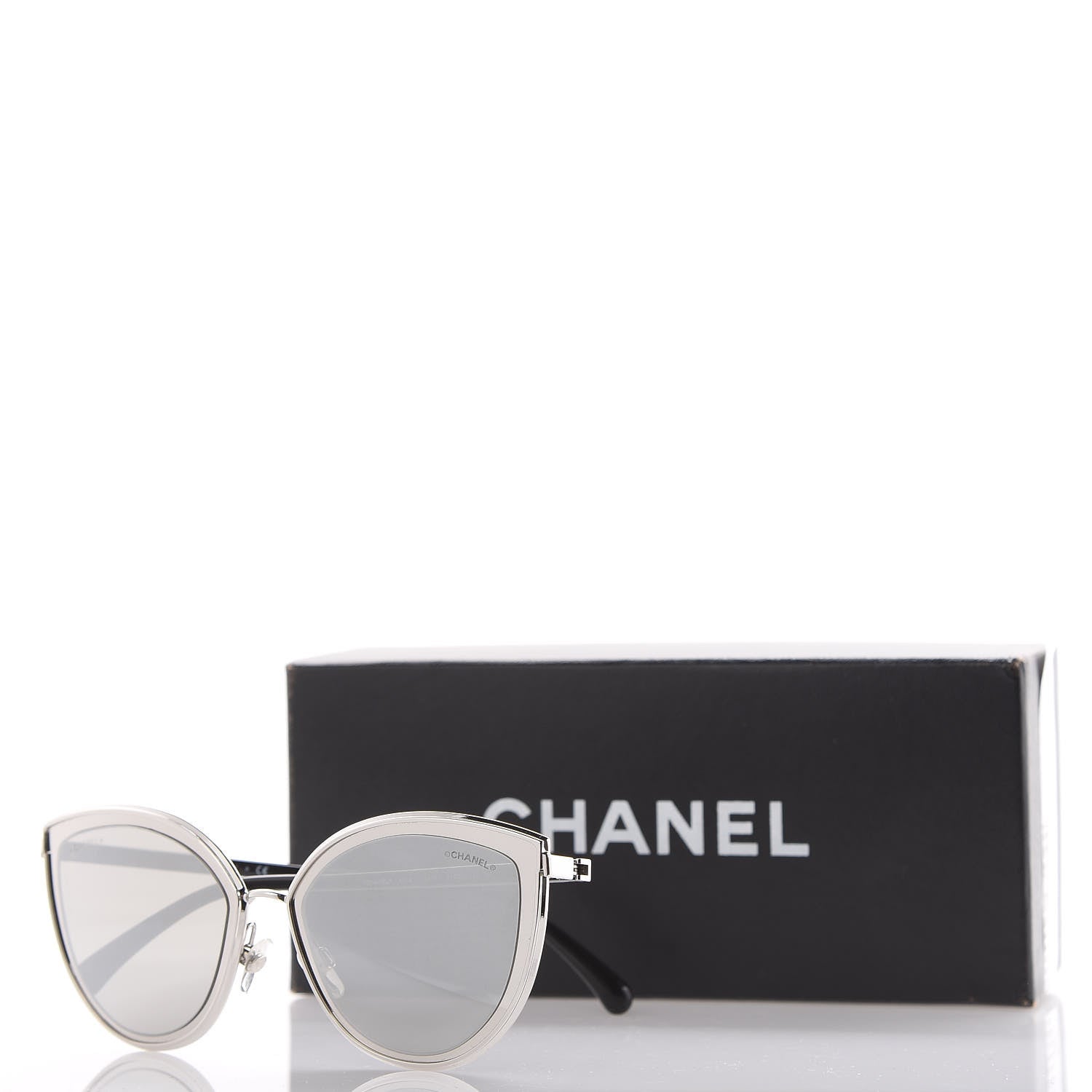 Chanel Metal Cat Eye Sunglasses 4222 Silver Black 8 of 8