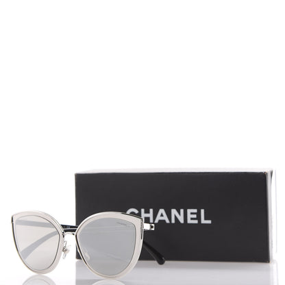 Chanel Metal Cat Eye Sunglasses 4222 Silver Black 8 of 8