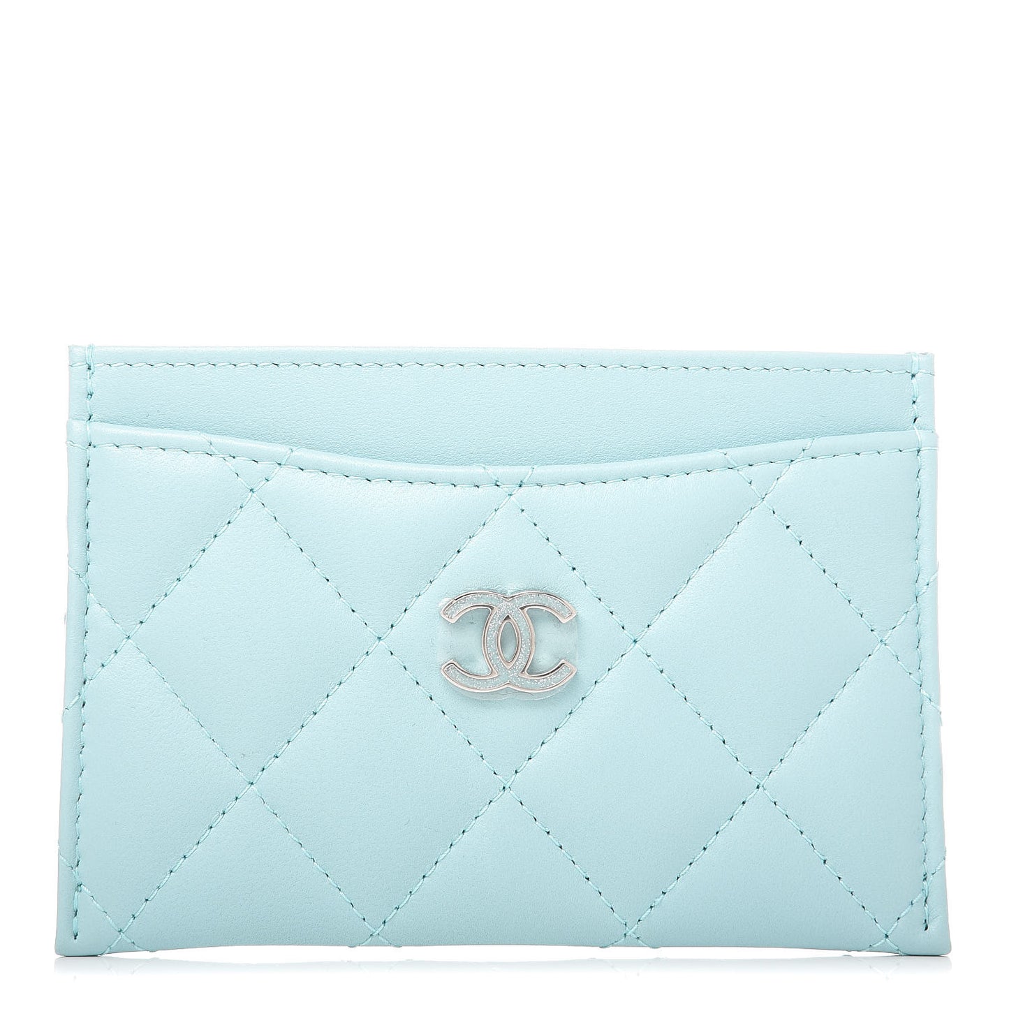Lambskin Quilted Card Holder Light Blue