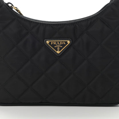 Prada Tessuto Nylon Stitched Shoulder Bag Black 9 of 12