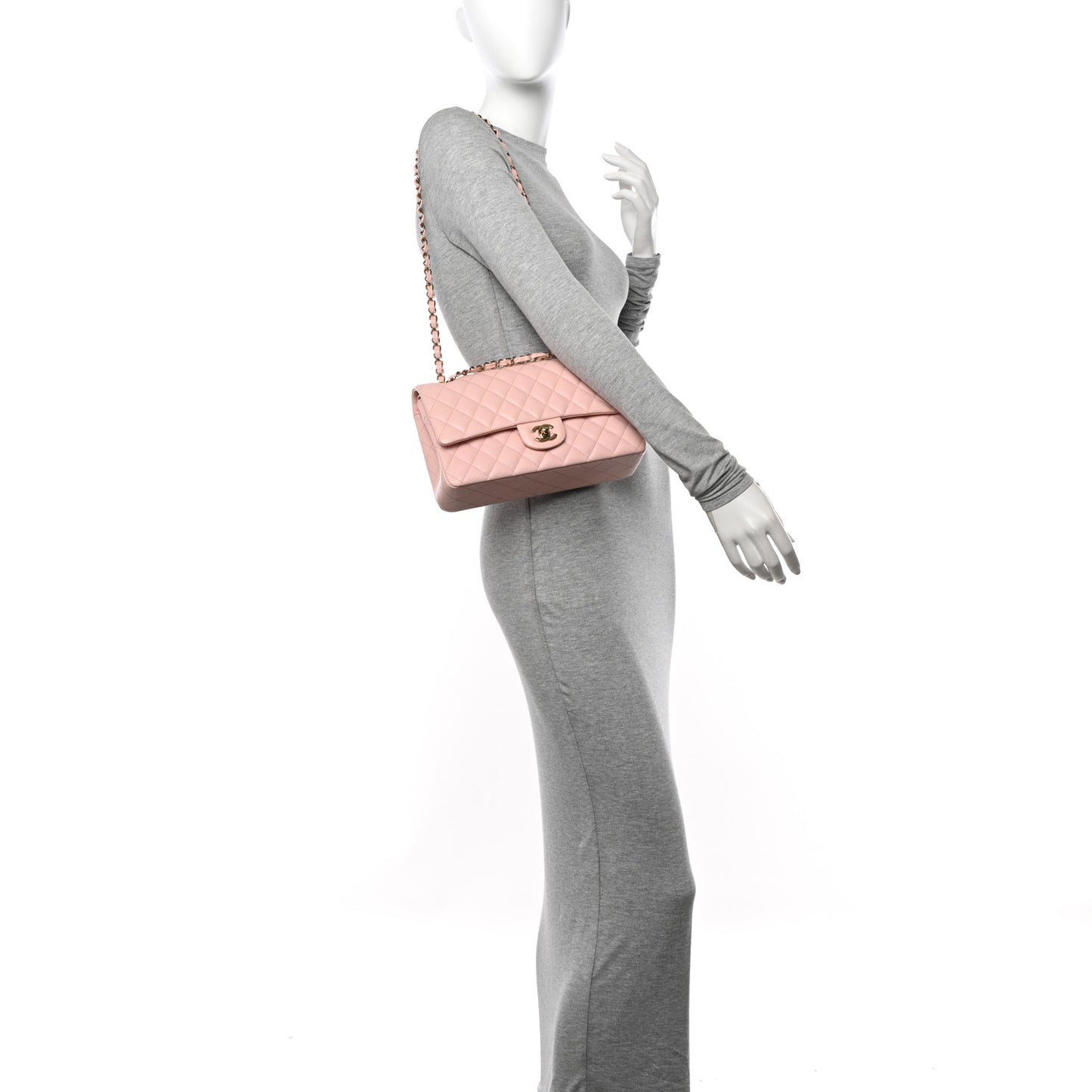 Caviar Quilted Medium Double Flap Light Pink