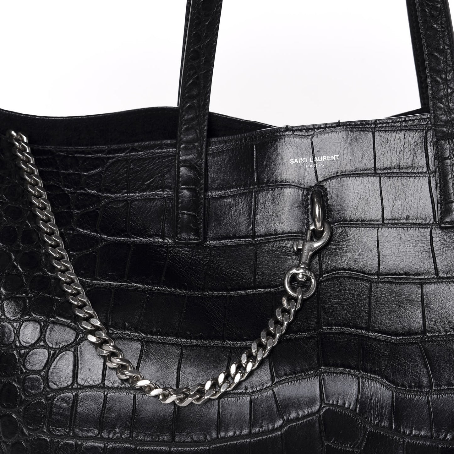 Calfskin Crocodile Embossed Shopping Tote Black