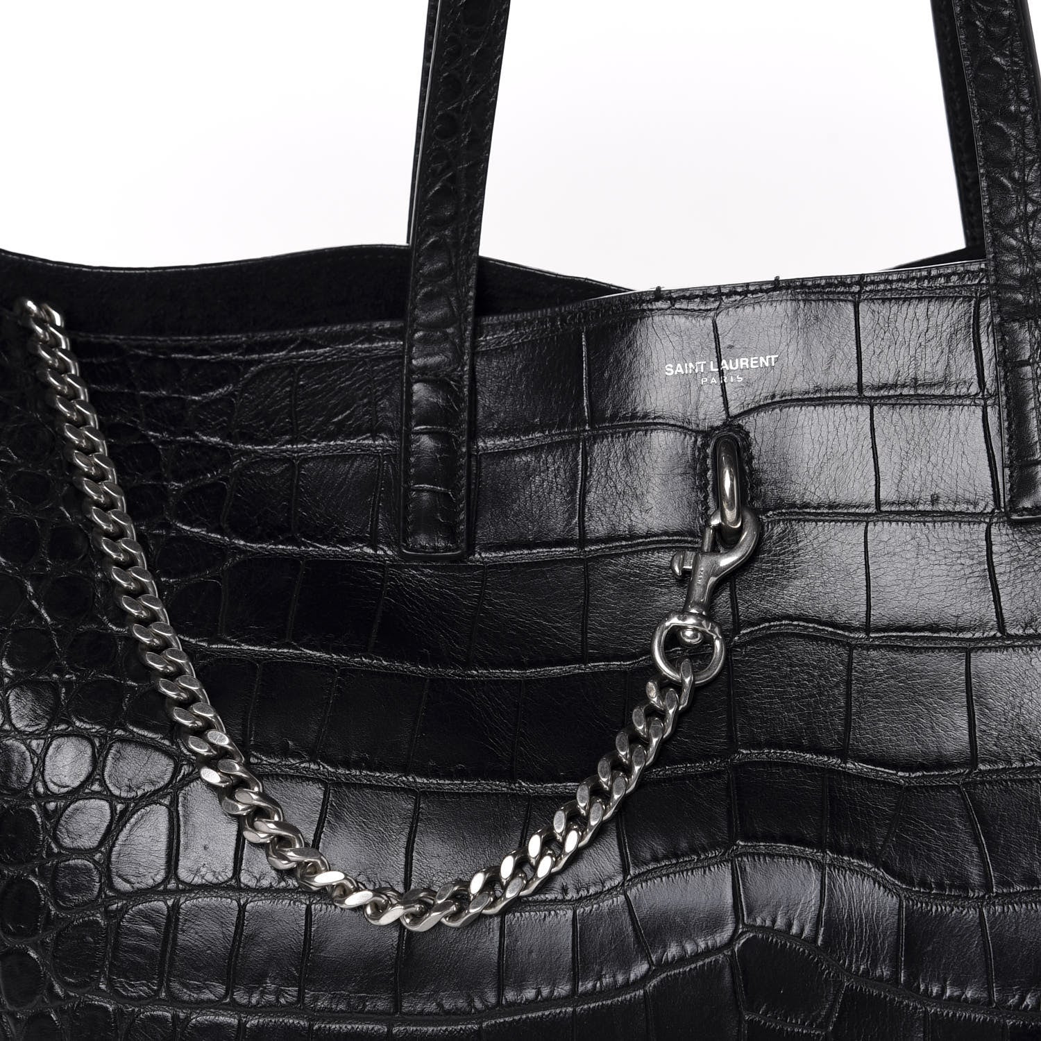Saint Laurent Calfskin Crocodile Embossed Shopping Tote Black 10 of 10