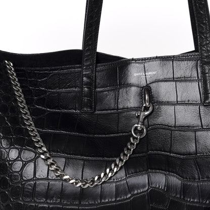 Saint Laurent Calfskin Crocodile Embossed Shopping Tote Black 10 of 10