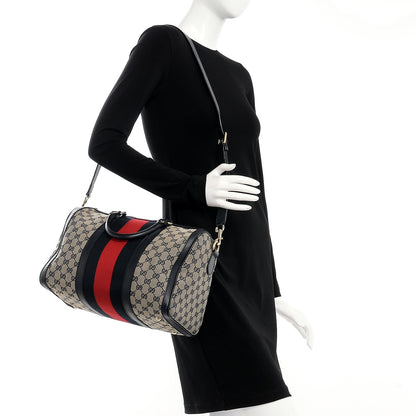 Gucci Monogram Selleria Calfskin Vintage Web Medium Boston Beige Blue 2 of 23