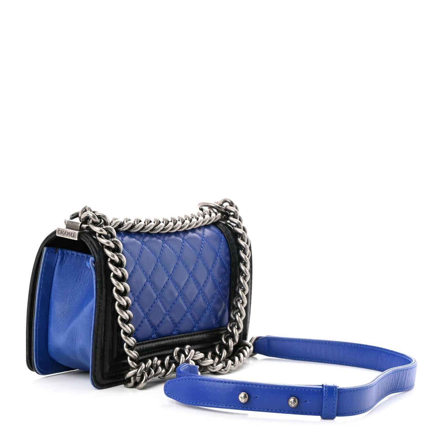 Lambskin Quilted Small Boy Flap Black Blue
