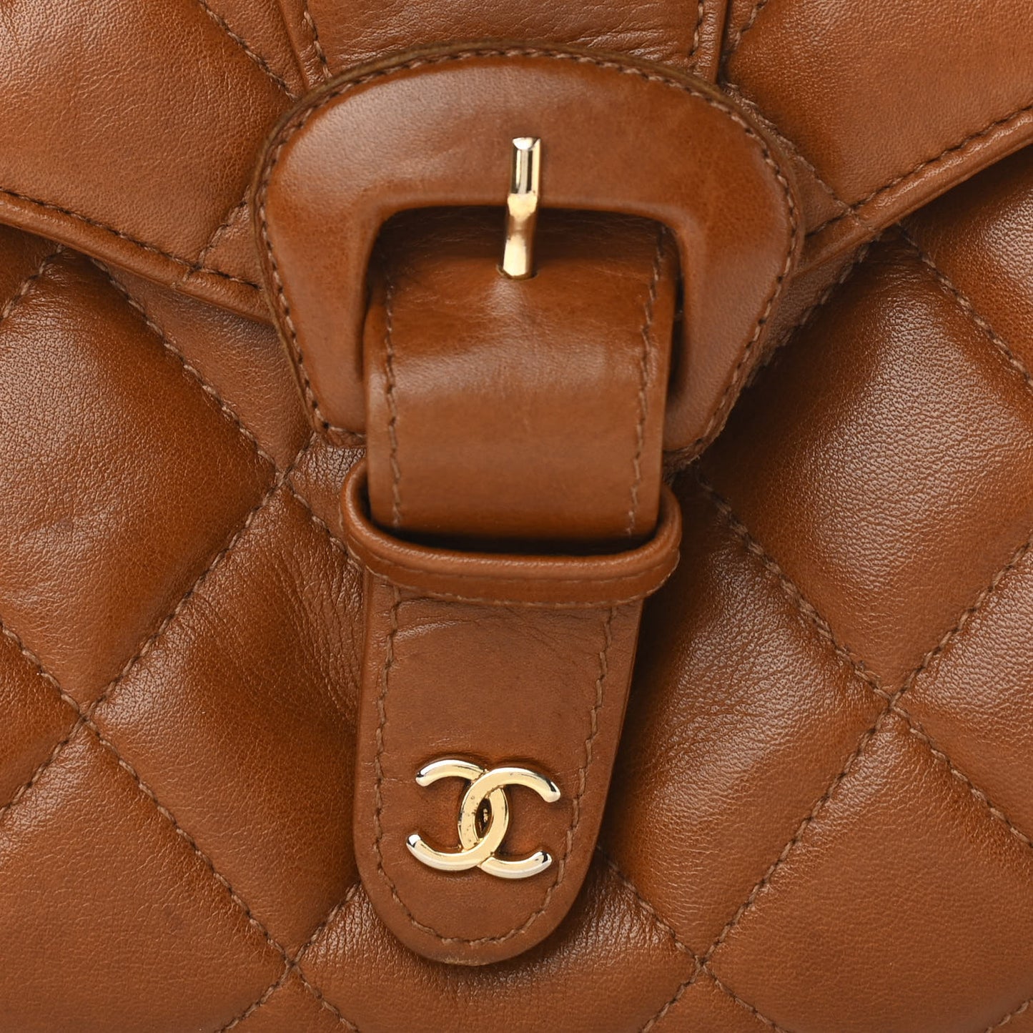 Lambskin Quilted Small Single Flap Brown