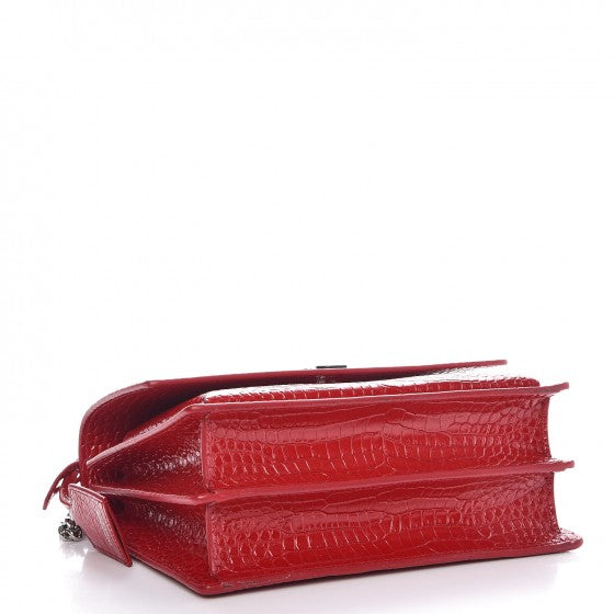 Calfskin Crocodile Embossed Medium Monogram Sunset Rouge Eros