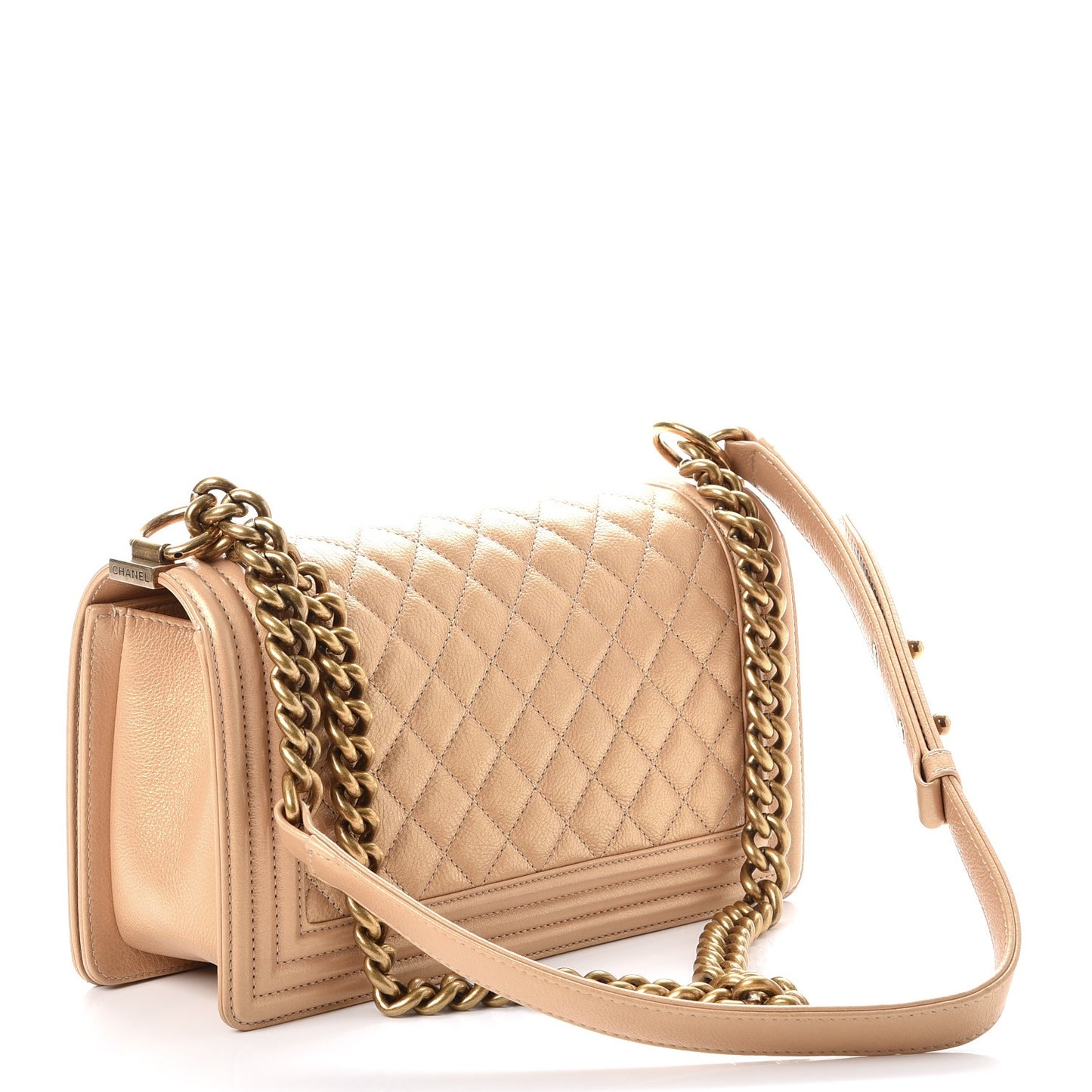 Pearl Calfskin Medium Boy Flap Gold