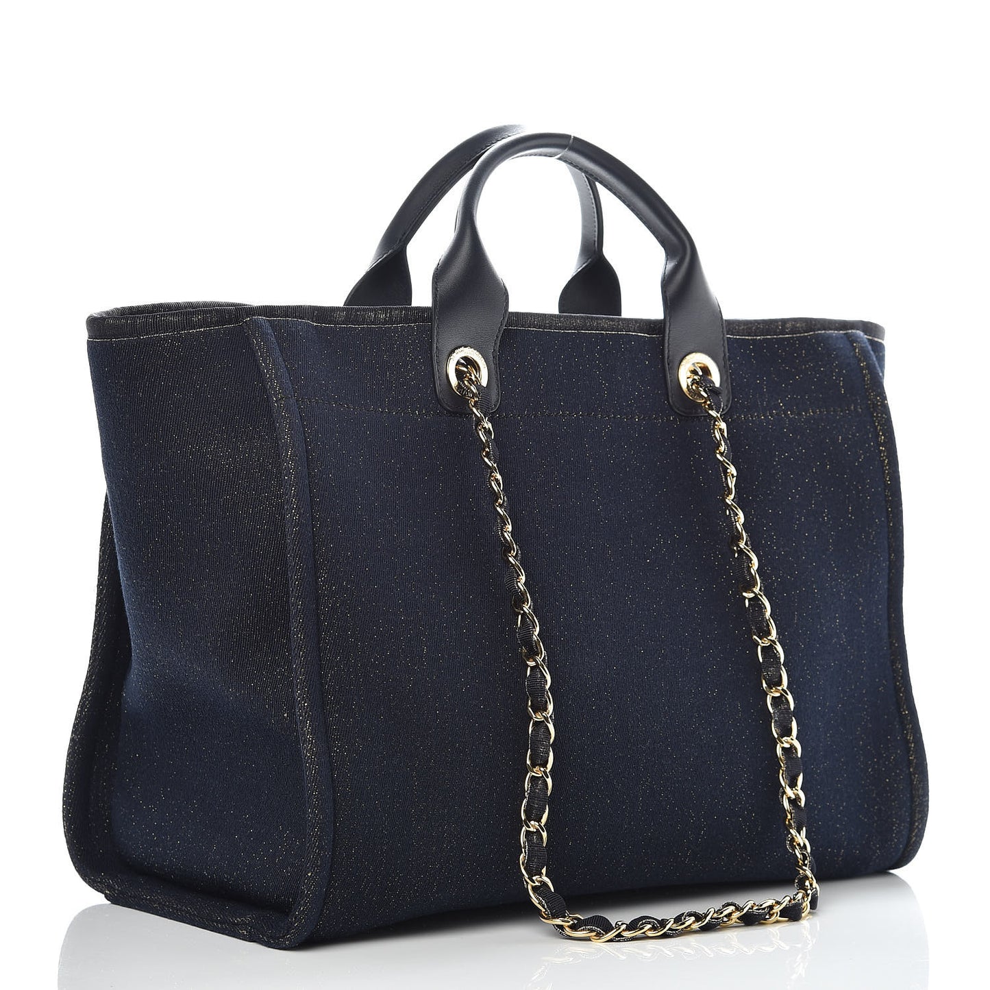 Lurex Canvas Medium Deauville Tote Navy Blue Gold