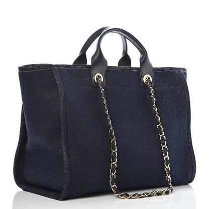 Chanel Lurex Canvas Medium Deauville Tote Navy Blue Gold 3 of 10