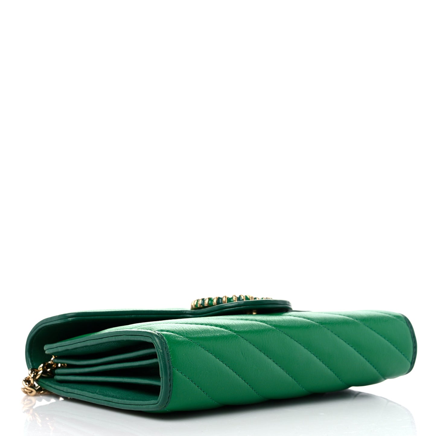 Azalea Calfskin Enamel Matelasse Diagonal Torchon GG Marmont Chain Wallet New Shamrock Emerald