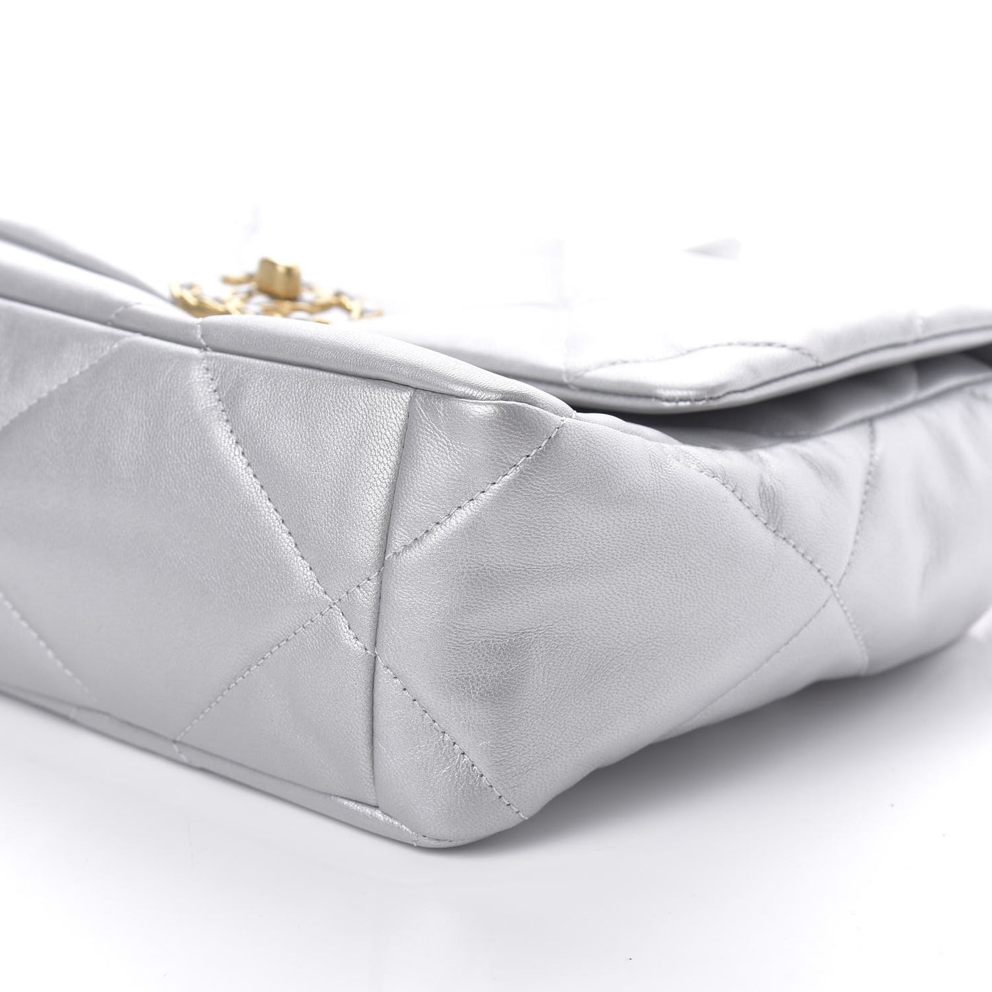 Metallic Goatskin Quilted Large 19 Flap Silver