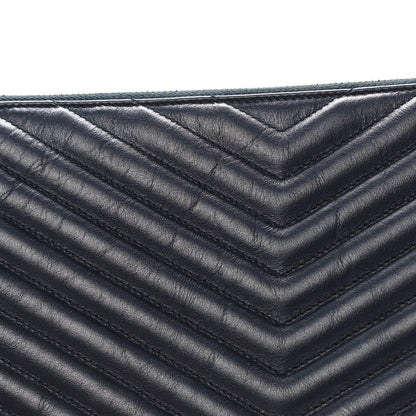 Saint Laurent Calfskin Matelasse Chevron Monogram Document Holder Marine 9 of 9