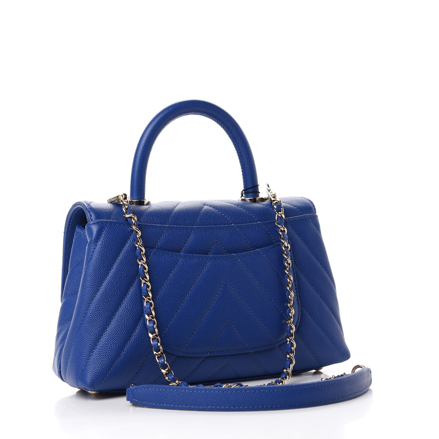 Chanel Caviar Chevron Quilted Mini Coco Handle Flap Blue 3 of 11