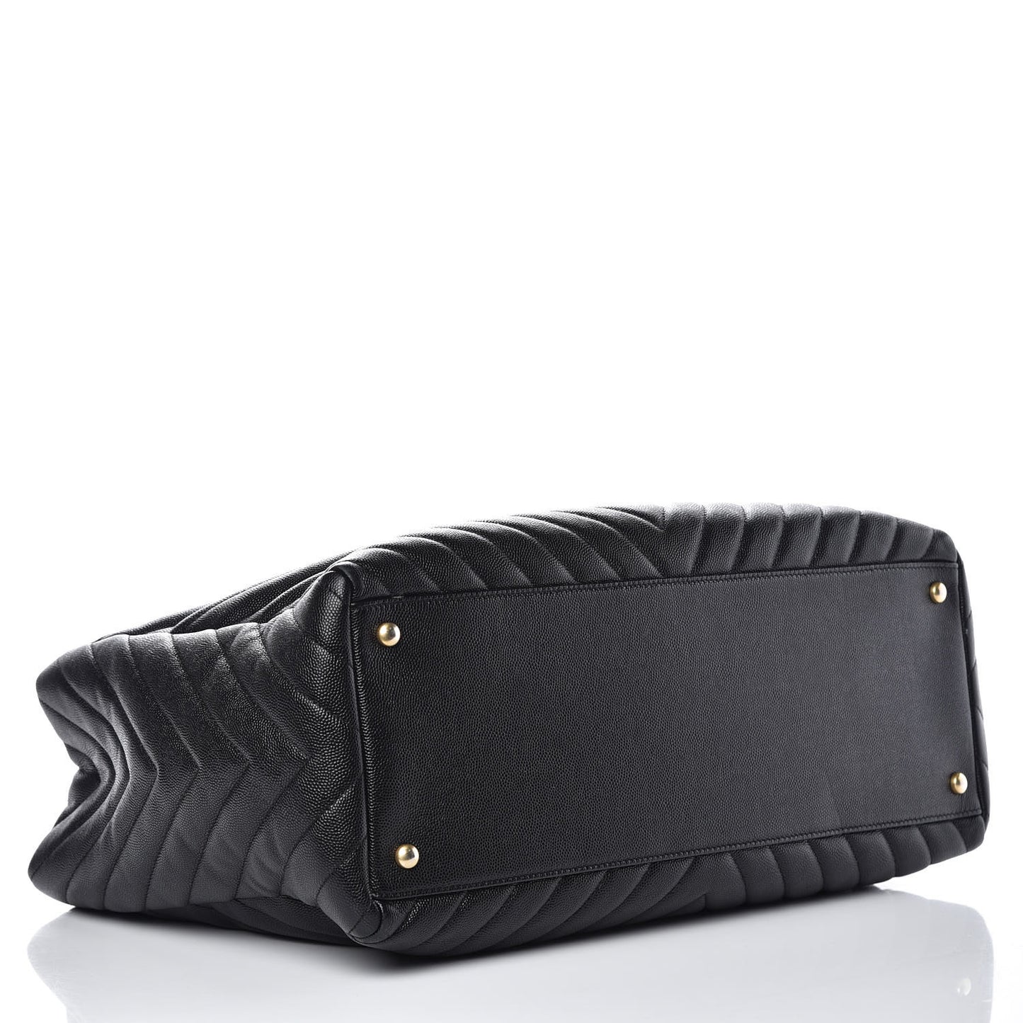 Caviar Chevron Quilted Coco Handle Shopping Tote Black